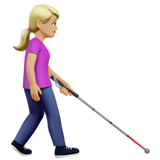 femme avec canne blanche : peau moyennement claire et vers la droite