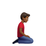 homme à genoux : peau mate et vers la droite