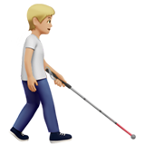 personne avec une canne blanche : peau moyennement claire et vers la droite