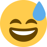 Visage souriant avec une goutte de sueur - Twitter / X