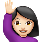 femme qui lève la main : peau claire